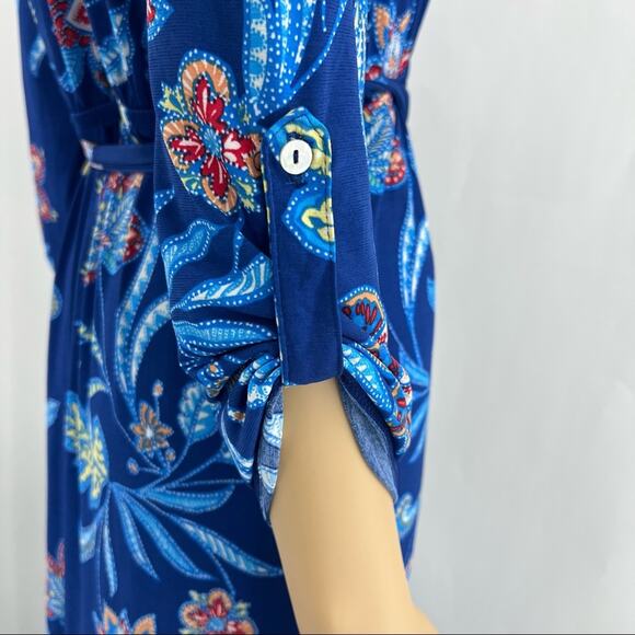 Iris LARGE Blue Floral Collared Long Sleeve Boho Sheath Maxi Dress NWT - Picture 5 of 7